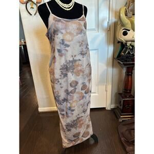Y2K Boho Abstract Floral Mesh Ruched Maxi Dress - L